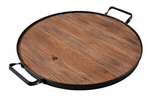 thirteen chefs wine barrel inspired serving tray and charcuterie board with handles, 20" round wood platter, farmhouse style