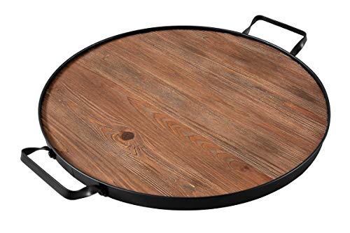 Thirteen Chefs Wine Barrel Inspired Serving Tray and Charcuterie Board with Handles, 20" Round Wood Platter, Farmhouse Style