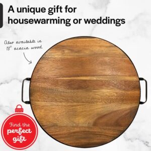 Thirteen Chefs Wine Barrel Inspired Serving Tray and Charcuterie Board with Handles, 20" Round Wood Platter, Farmhouse Style