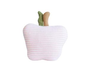 creative co-op cotton knit apple pillow, 12"l x 12"h, pink/white