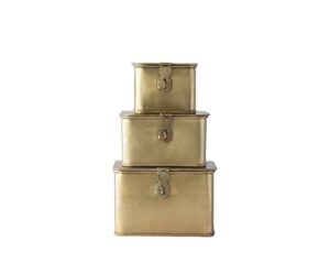 creative co-op square decorative metal boxes with gold finish (set of 3 sizes)