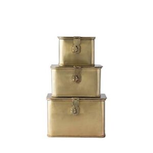 Creative Co-Op Square Decorative Metal Boxes with Gold Finish (Set of 3 Sizes)