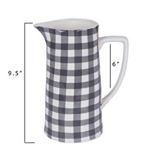 Creative Co-op DF0131 Black & White Gingham Stoneware Pitcher