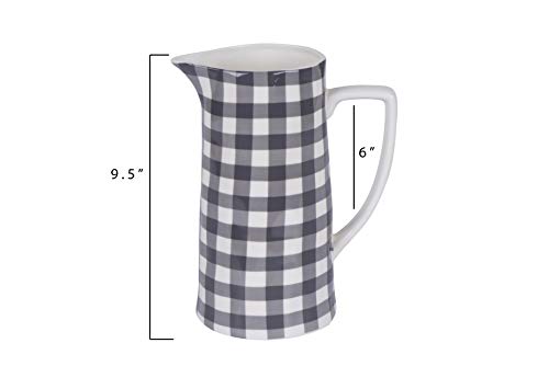 Creative Co-op DF0131 Black & White Gingham Stoneware Pitcher