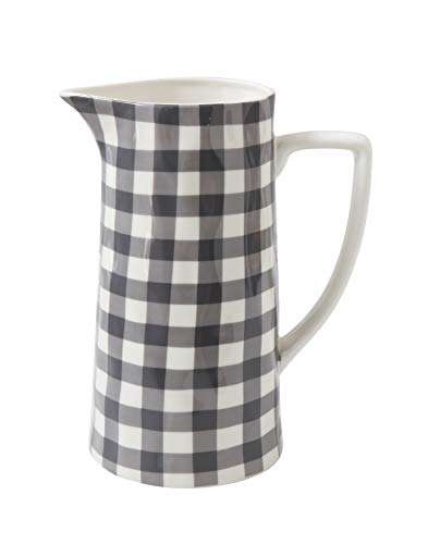 Creative Co-op DF0131 Black & White Gingham Stoneware Pitcher