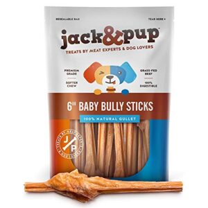 jack&pup for dogs bladder bully sticks for small dogs - 6 inch baby bully stick dog chew, premium grade all natural gourmet puppy treat chews - for teething puppies (10 pack)