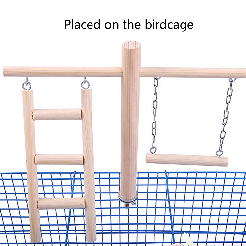 QBLEEV Parakeet Perches Outside Cage, Bird Swing Conure Toys Table Cage Top Play Stand Parrot Climbing Ladder Rope Perches Stands Chewing Wood Play Gyms Playground for Cockatiel Lovebirds Finches