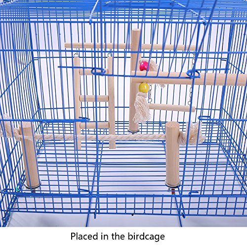 QBLEEV Parakeet Perches Outside Cage, Bird Swing Conure Toys Table Cage Top Play Stand Parrot Climbing Ladder Rope Perches Stands Chewing Wood Play Gyms Playground for Cockatiel Lovebirds Finches