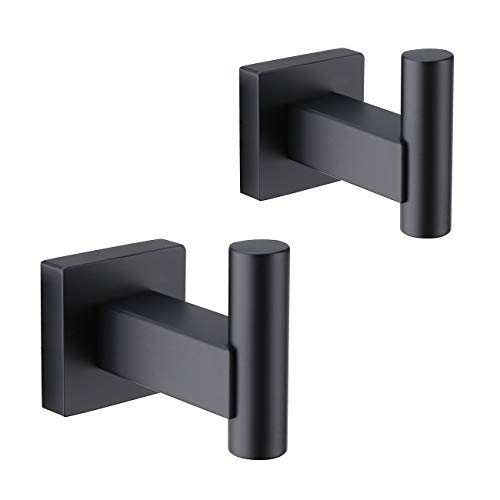 Hoooh Matte Black Towel Hook, SUS 304 Stainless Steel Coat/Robe Clothes Hook for Bath Kitchen Garage Wall Mounted (2 Pack), B101-BK-P2