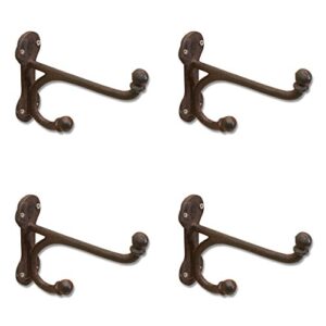 antiques market wall hooks, set of 4, shabby distressed finish, rustic country style, dark bronze color, cast iron, vintage inspired, each is 6 inches long, cozy home collection