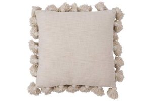 creative co-op woven cotton slub pillow with tassels, cream