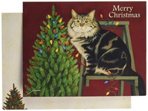 lang stringing lights boxed christmas cards, 18 cards & 19 envelopes, full-color artwork inside and out, fully designed envelopes, linen-embossed paper stock (1004833)