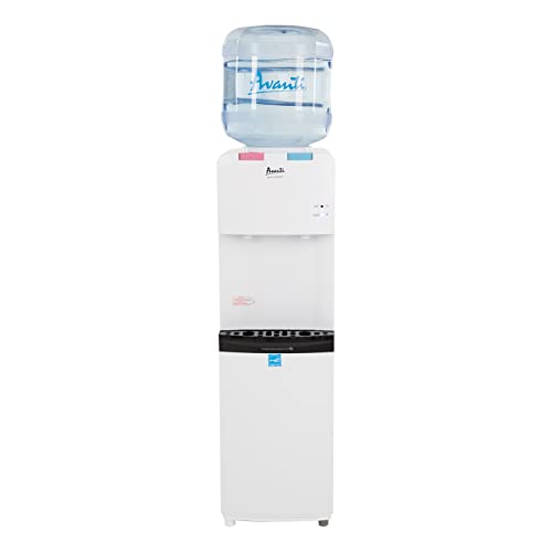 Avanti Water Cooler Dispenser Top Loading, Holds 3 & 5 Gallon Bottles with Stainless Steel Reservoir, Cold and Hot Temperature, Perfect for Homes, Kitchens, Offices, Dorms, 5-Gallon, White