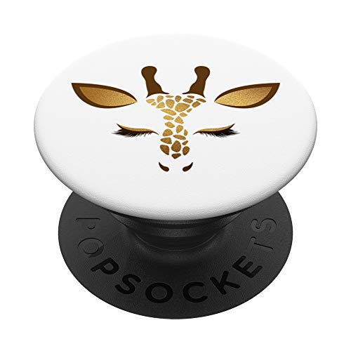 Happy Smile Giraffe Face Brown White on Black PAAR039 PopSockets PopGrip: Swappable Grip for Phones & Tablets