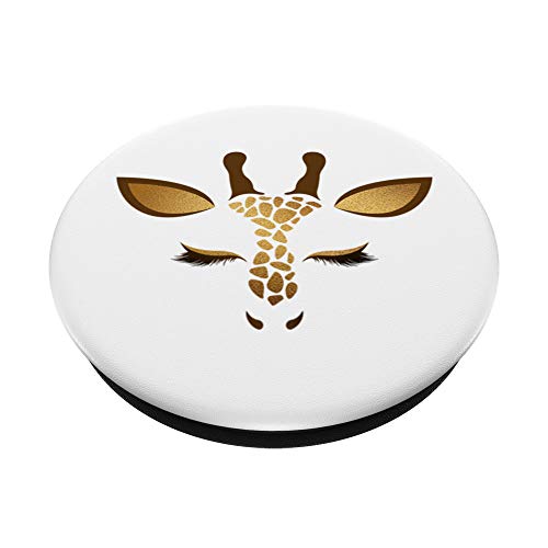 Happy Smile Giraffe Face Brown White on Black PAAR039 PopSockets PopGrip: Swappable Grip for Phones & Tablets