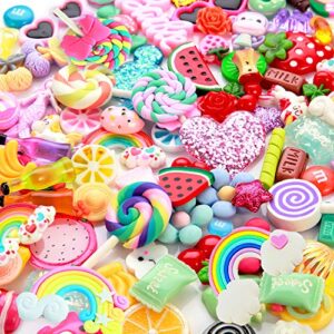 slime charms cute set - charms for slime assorted fruits candy sweets flatback resin cabochons for craft making, ornament scrapbooking diy crafts (candy)