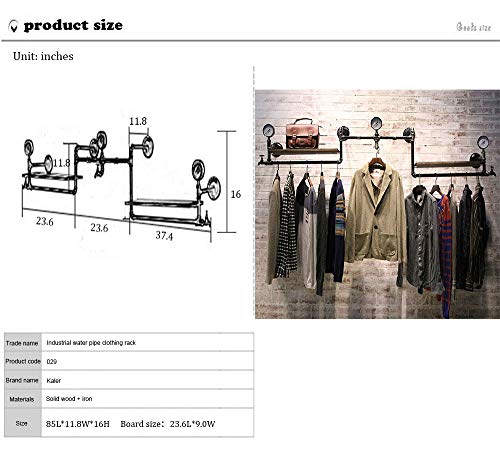 OTUGARE Industrial Pipe Clothing Rack, wall hanging clothes rack, Wood Garment Pipeline Rack for clothing shop and family