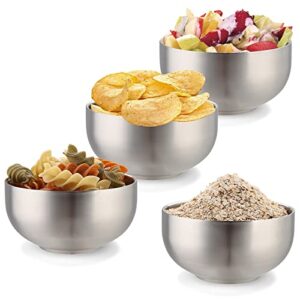 DEVICO Soup Cereal Bowls, 4-Piece 19-Ounce Stainless Steel Salad Rice Dessert Serving Bowl set, Matte Finish