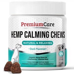 premium care hemp calming chews for dogs, made in usa, helps with dog anxiety, separation, barking, stress relief, 9.3 oz (264g), 120 count