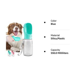 MalsiPree Dog Water Bottle, Leak Proof Portable Puppy Water Dispenser with Drinking Feeder for Pets Outdoor Walking, Hiking, Travel, Food Grade Plastic (19oz, Blue)