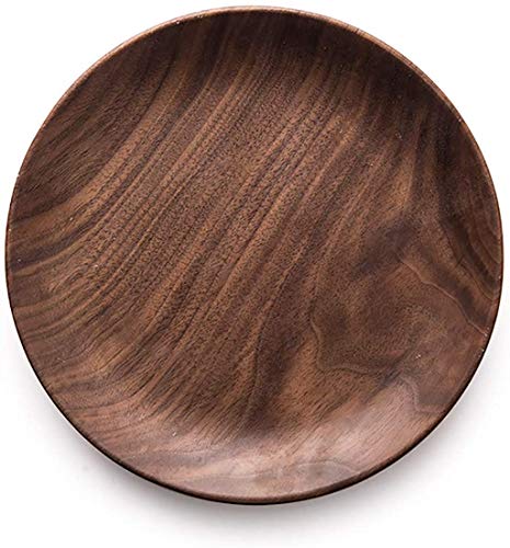 Natural Round Wooden Plates Black Walnut Wood Tray Cake Snack Plate Dessert Serving Tray Dishes Wood Utensils Tableware Gifts (7.9in(20cm))