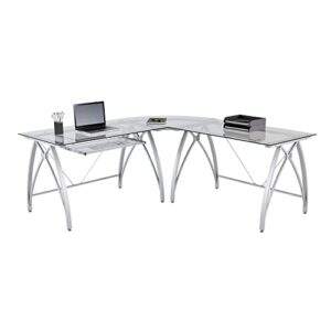 realspace® vista glass 76" w l-shape corner desk, silver