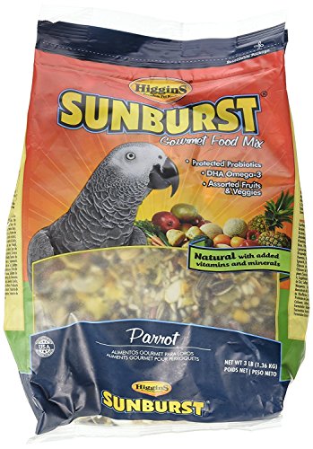 Higgins Sunburst Gourmet Parrot Food Mix, 3 lb. Bag, with Assorted Fruits & Veggies. Cockatoo Food, Macaw Food, Amazon Parrot Food, and All Large Parrots. Fast Delivery, by Just Jak's Pet Market