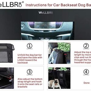 Wellbro Dog Car Backseat Barrier, Padded and Durable Nylon Net Pet Barrier, Vehicle Travel Dog Fence with 2 Mesh Windows, for Safe Driving, Easy to Install and Adjust for All Cars