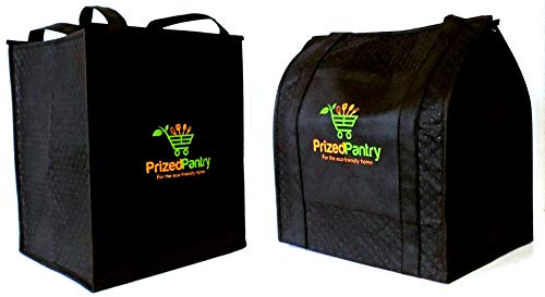 Prized Pantry 2 Pack Insulated Reusable Grocery Bags, X-Large Heavy Duty Cooler Tote Bags, Premium Insulation, Bottom Support, Wrap-Around Handles, Front Pocket, Zipper, No Leak, Keeps Food Hot/Cold