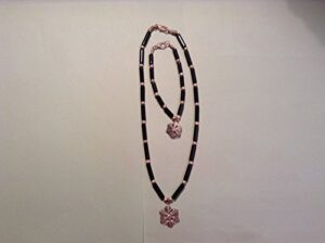 plastic bead 17" necklace & 7" bracelets, black, silver color with pendent