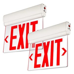 leonlite red exit signs for business, ul 924, led edge lit exit sign, hardwired emergency exit lights with battery backup, rotating acrylic clear panel, top/side/wall mount, ac 120/277v, pack of 2