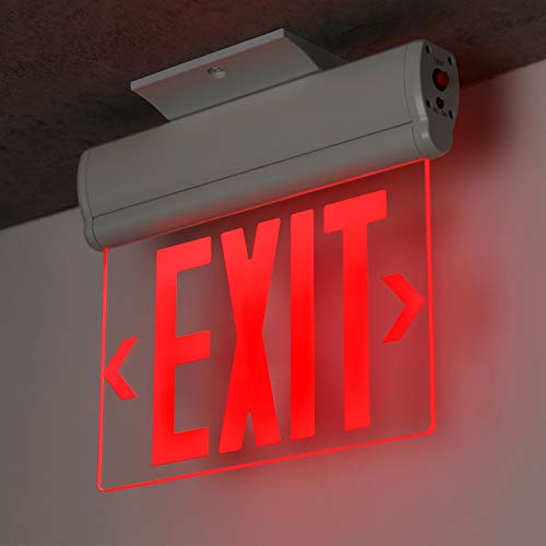 LEONLITE Red Exit Signs for Business, UL 924, LED Edge Lit Exit Sign, Hardwired Emergency Exit Lights with Battery Backup, Rotating Acrylic Clear Panel, Top/Side/Wall Mount, AC 120/277V, Pack of 2