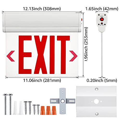 LEONLITE Red Exit Signs for Business, UL 924, LED Edge Lit Exit Sign, Hardwired Emergency Exit Lights with Battery Backup, Rotating Acrylic Clear Panel, Top/Side/Wall Mount, AC 120/277V, Pack of 2