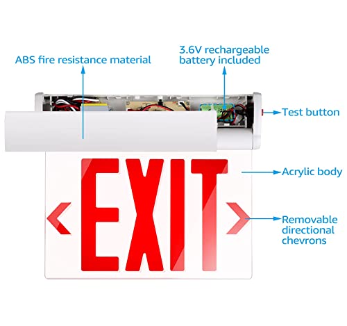 LEONLITE Red Exit Signs for Business, UL 924, LED Edge Lit Exit Sign, Hardwired Emergency Exit Lights with Battery Backup, Rotating Acrylic Clear Panel, Top/Side/Wall Mount, AC 120/277V, Pack of 2