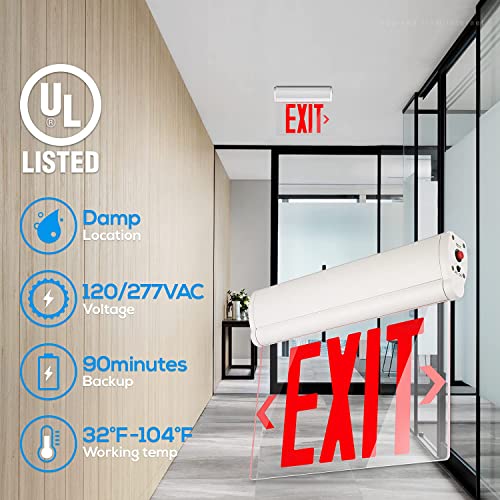 LEONLITE Red Exit Signs for Business, UL 924, LED Edge Lit Exit Sign, Hardwired Emergency Exit Lights with Battery Backup, Rotating Acrylic Clear Panel, Top/Side/Wall Mount, AC 120/277V, Pack of 2