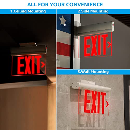 LEONLITE Red Exit Signs for Business, UL 924, LED Edge Lit Exit Sign, Hardwired Emergency Exit Lights with Battery Backup, Rotating Acrylic Clear Panel, Top/Side/Wall Mount, AC 120/277V, Pack of 2