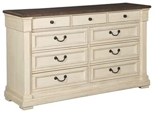 signature design by ashley bolanburg farmhouse 9 drawer dresser with dovetail construction, antique white, weathered gray