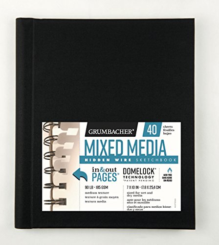 Grumbacher Mixed Media Paper Hardcover Sketchbook with In and Out Pages and Hidden Wire, 90 lb. / 185 GSM, 7 x 10 Inches, Side Wired, 40 White Sheets, 460700663