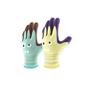 cooljob 2 pairs modal toddler work gloves ages 2-5, rubber coated kids gardening gloves for children, ultra soft skin-friendly (little monster series, small s)