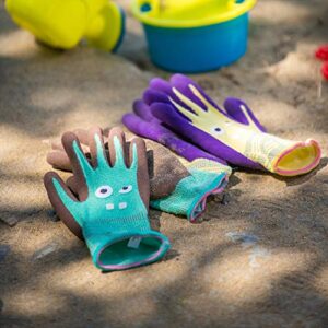 COOLJOB 2 Pairs Modal Toddler Work Gloves Ages 2-5, Rubber Coated Kids Gardening Gloves for Children, Ultra Soft Skin-friendly (Little Monster Series, Small S)