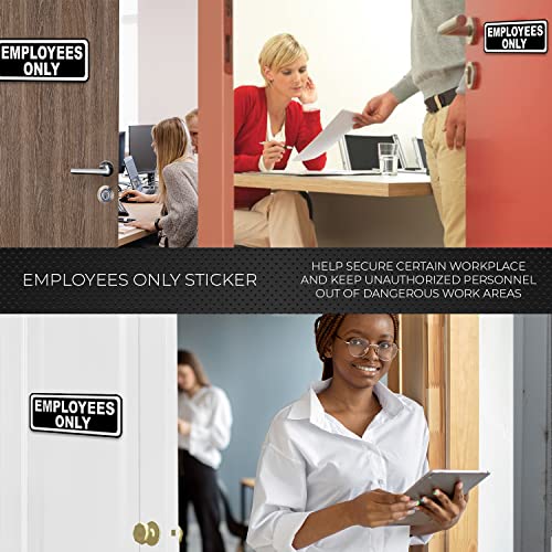 Employees Only Sticker for Doors (Pack of 2) | Black and White Laminated Vinyl 7.75 x 2.5-inches | Retail Compliance Signs for Restaurants, Retail Stores, Salons, Gas Stations, and Other