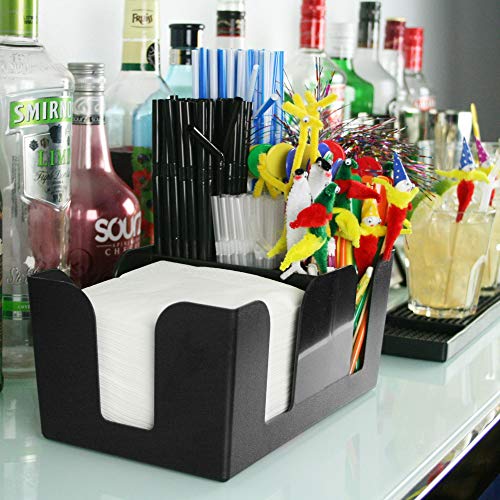 Tebery 3 Pack Bar Caddy with 6 Compartments,Barware Caddy, Bar Caddy Napkin Dispenser, Straw Organizer - 9" L x 5.4" W, Black