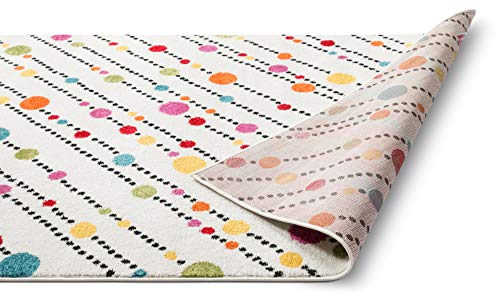 Well Woven StarBright Dandy Dots and Stripes Modern Abstract White 7'10" x 10'6" Kids Area Rug