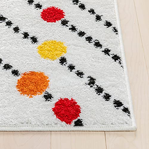 Well Woven StarBright Dandy Dots and Stripes Modern Abstract White 7'10" x 10'6" Kids Area Rug