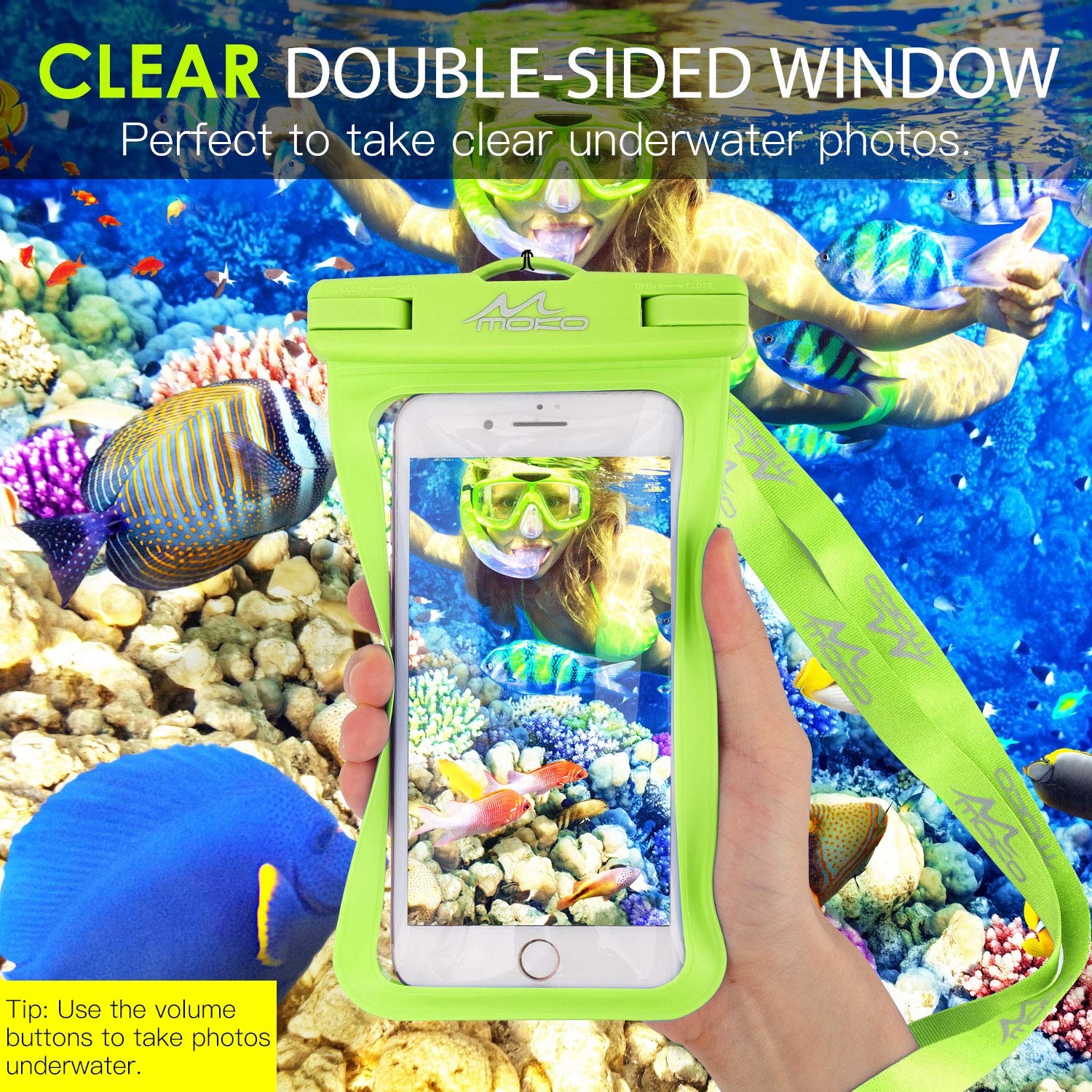 MoKo Waterproof Phone Pouch Holder [2 Pack], Underwater Phone Case Dry Bag with Lanyard Compatible with iPhone 14 13 12 11 Pro Max X/Xr/Xs Max/SE 3, Samsung S21/S10/S9/S8 Plus, Blue+Green+Pink