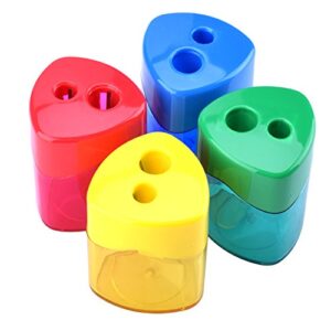 WXJ13 4 Colors Double Hole Manual Pencil Sharpener with Cover for Office and School, Pack of 12