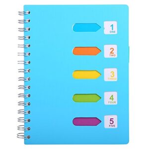 5 subject notebook, a5 notebooks and journals spiral bund, wide ruled, lab professional notepad, colored dividers with tabs, 5.7”×8.27”, 240 pages, hardcover memo planner for school kids girls women