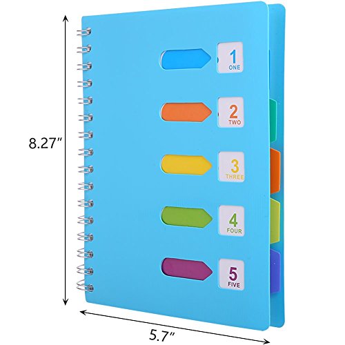 5 Subject Notebook, A5 Notebooks and Journals Spiral Bund, Wide Ruled, Lab Professional Notepad, Colored Dividers With Tabs, 5.7”×8.27”, 240 pages, Hardcover Memo Planner for School Kids Girls Women