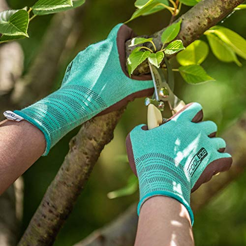 COOLJOB 2 Pairs Breathable Modal Gardening Work Gloves for Women, Natural Soft Stretch Base with Anti-slip Rubber Coating, Palm Dipped Gloves for Lawn Yard Patio Garden Workers, Green Yellow, Medium