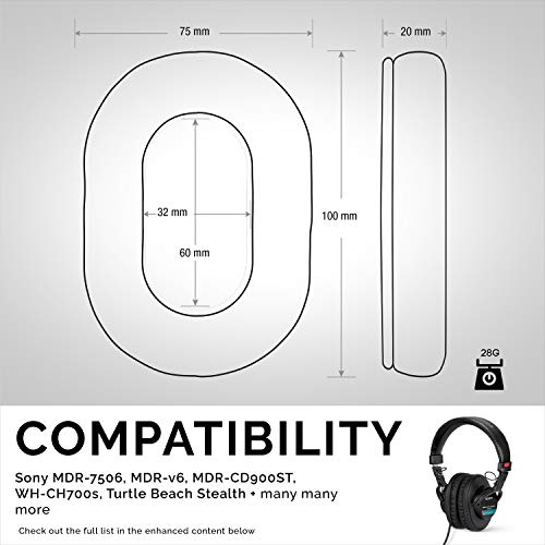 Brainwavz Replacement Earpads for Sony MDR 7506 Headphones - Quality Vegan Leather, Memory Foam Comfort, Long Lasting & Durable, Also Works with Headphones Like Steelseries Arctis, ATH-M50X & More